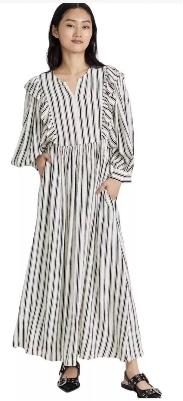 Baum und Pferdgarten Alona Striped Crepon Dress -Black/White - Sz 38 (SZ 8 US)